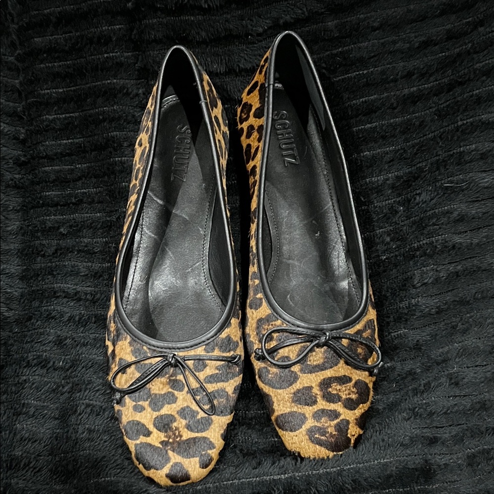 SCHUTZ Animal Print Flats with Black Bow